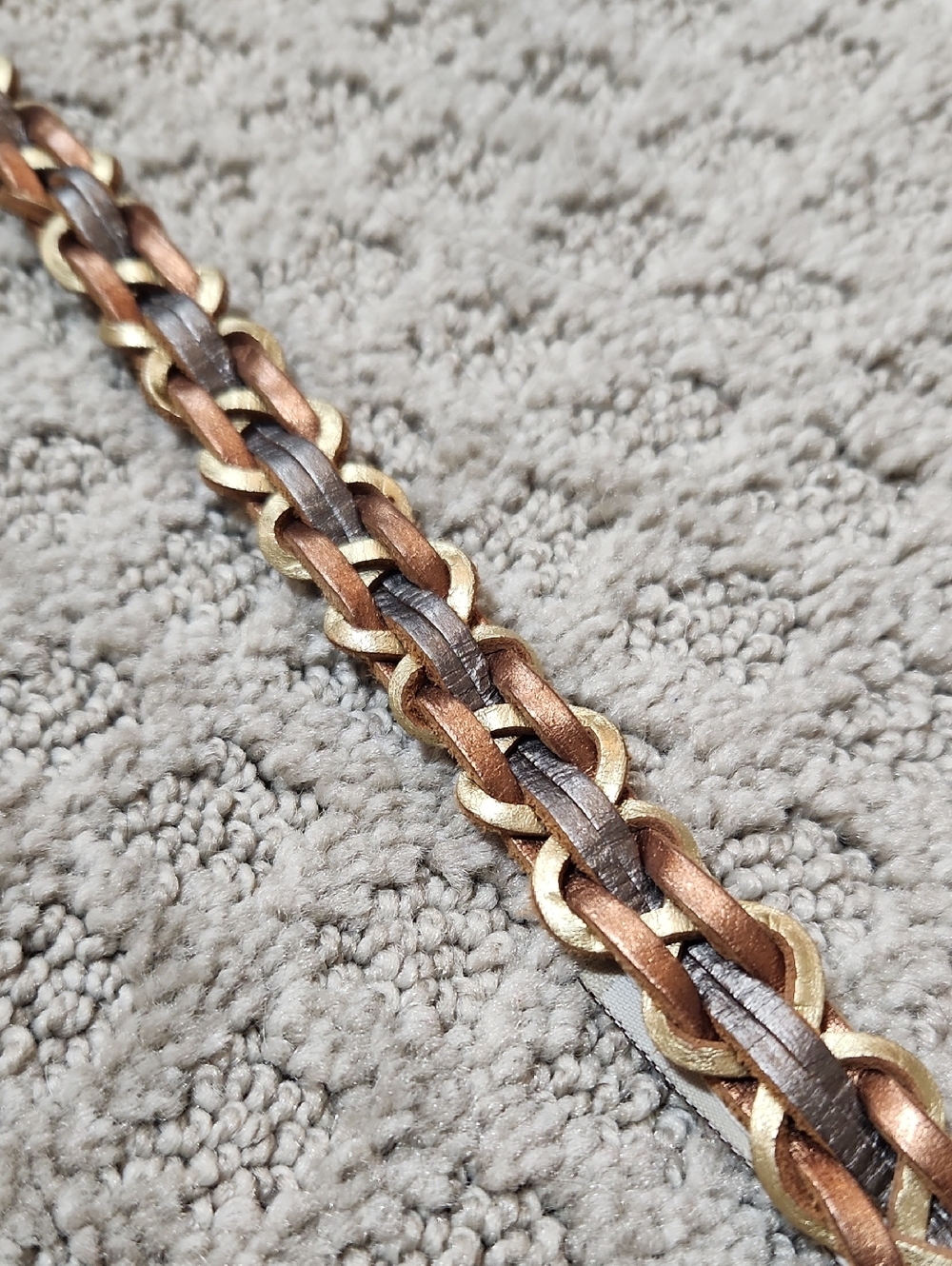 Fossil Braided Leather Belt in Metallic Pewter, Copper Brown, Gold Size Medium - Picture 6 of 13